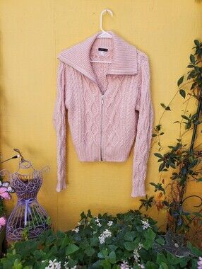 VENUS Blush Cable-Knit Zip Cardigan Sweater